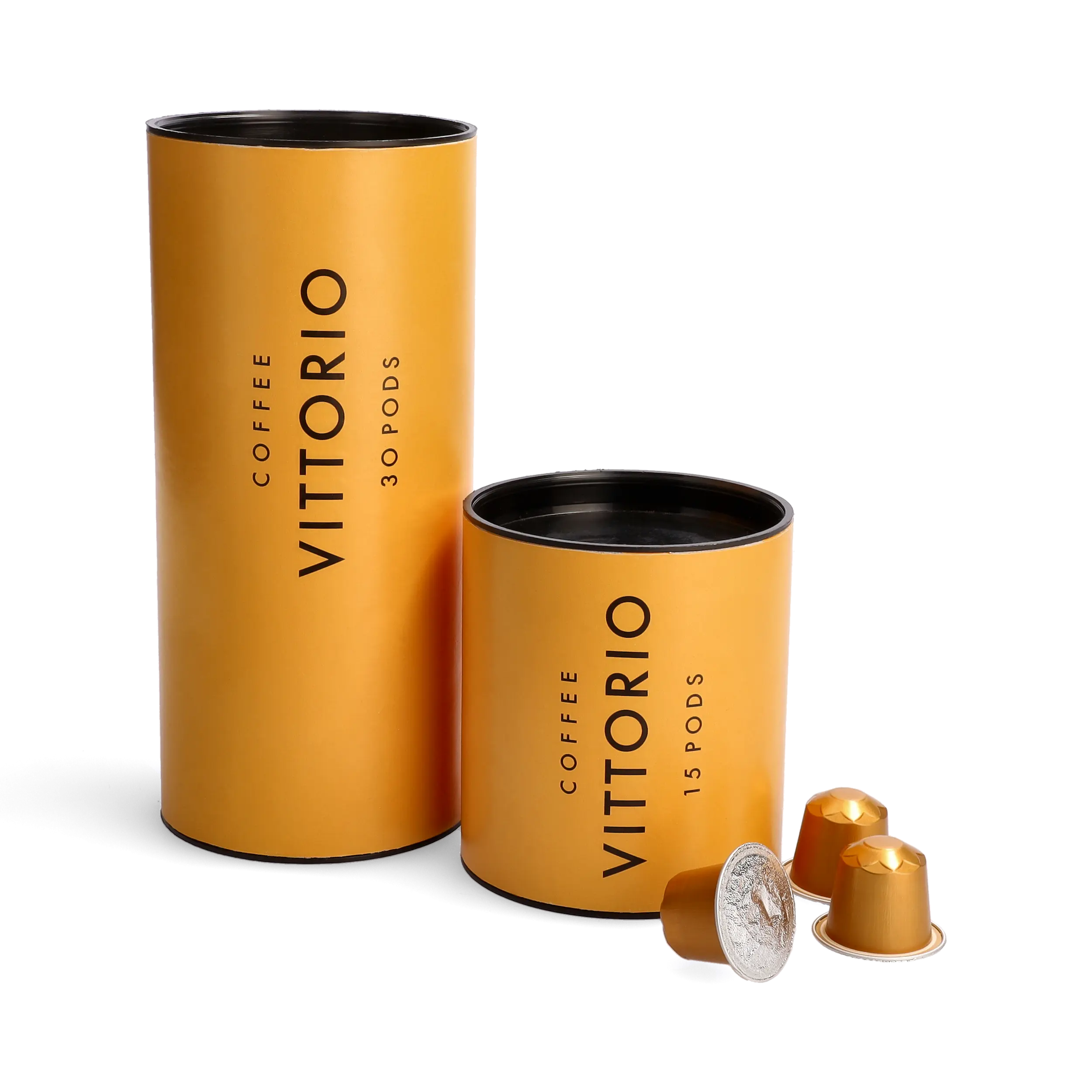 Assortment of Coffee Vittorio products displayed on a wooden surface